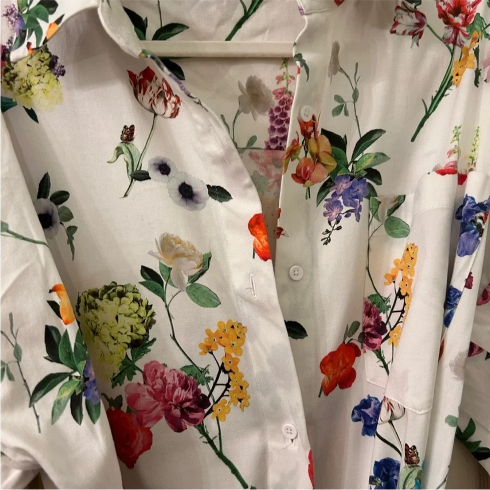 Alice + Olivia White Floral Maxi Shirt Dress with Side Slit - Picture 8 of 12